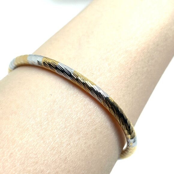 VINTAGE TWO TONE GOLD SILVER TEXTURED CUFF BRACELET RIGID BANGLE STATEMENT - Picture 10 of 10